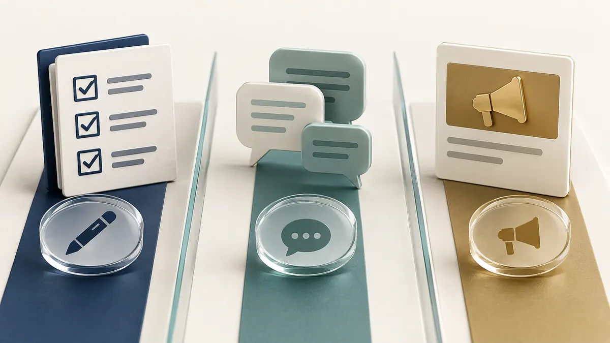 Three separate lanes for editorial assessment, reported feedback and sponsored placement